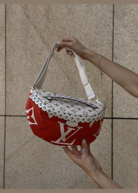 Женская сумка Louis Vuitton бананка через плечо красная белая крышка