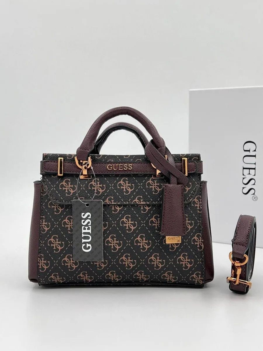 Женская сумка Guess 088 с двумя ручками темно-коричневая Женская сумка Guess 088 с двумя ручками темно-коричневая