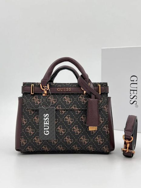 Женская сумка Guess 088 с двумя ручками темно-коричневая