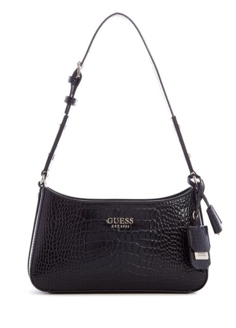 Женская сумка Guess VG797919 багет через плечо рептилия крокодил черная