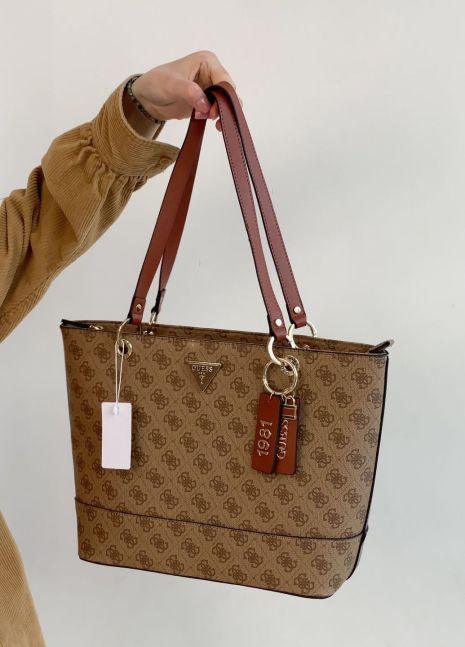 Женская сумка Guess шопер бежевая