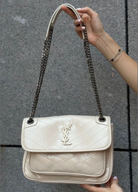 Женская сумка YSL 6029 кросс-боди молочная