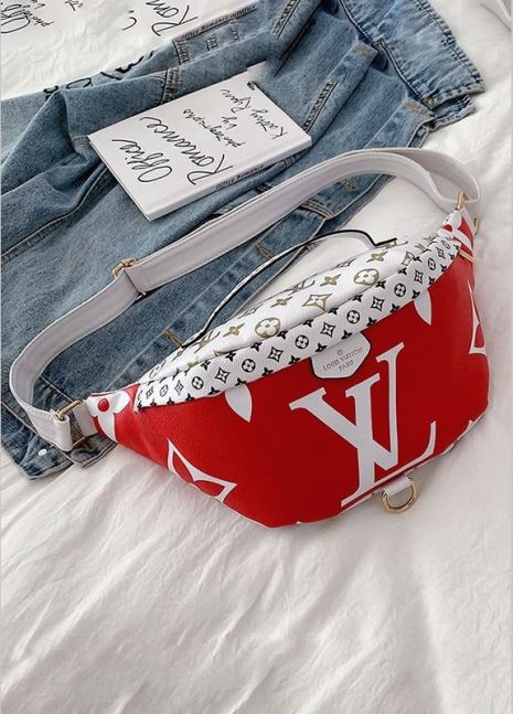 Женская сумка Louis Vuitton бананка через плечо красная белая крышка