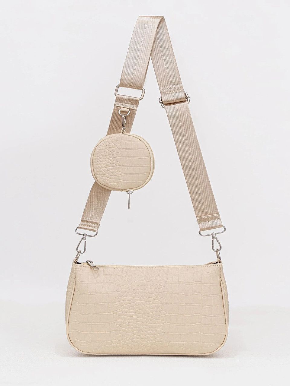 Жіноча класична сумка T-132 крос-боді з гаманцем рептилія бежева Жіноча класична сумка T-132 крос-боді з гаманцем рептилія бежева