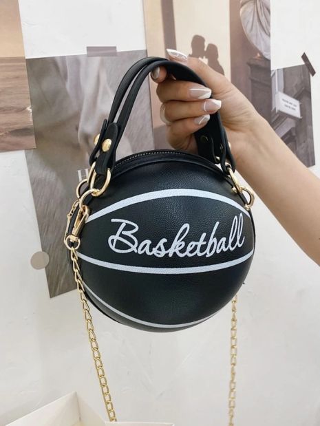 Жіноча кругла сумка BASKETBALL м'яч на ланцюжку чорна Жіноча кругла сумка BASKETBALL м'яч на ланцюжку чорна