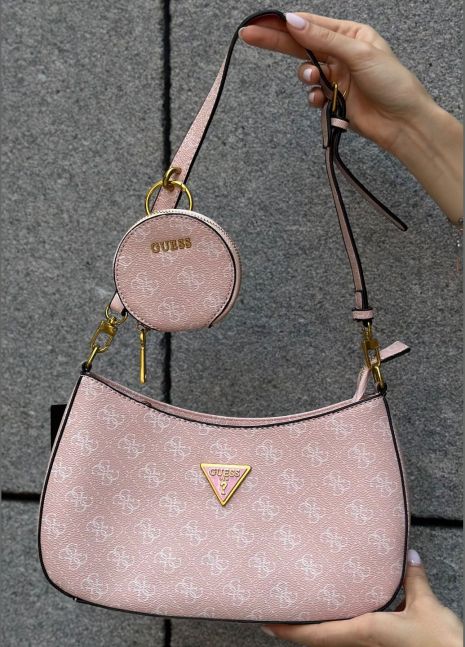 Жіноча сумка Guess 016 багет хобо рожева