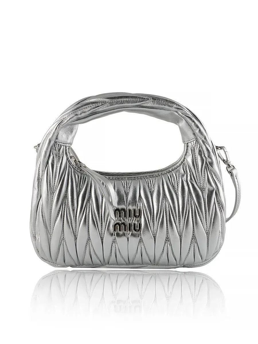 Женская сумка багет Miu miu 2178 серая серебряная Женская сумка багет Miu miu 2178 серая серебряная