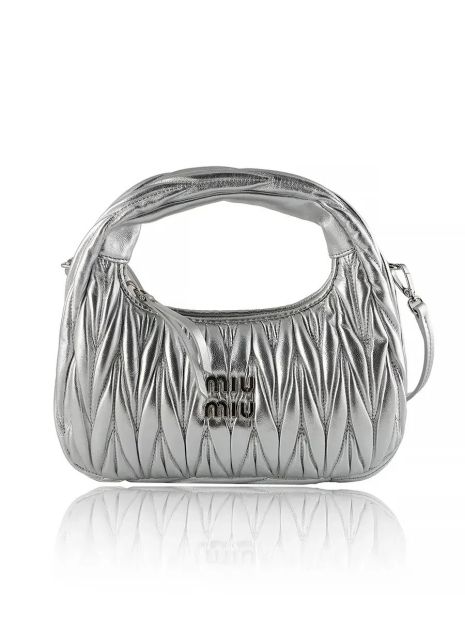 Женская сумка багет Miu miu 2178 серая серебряная