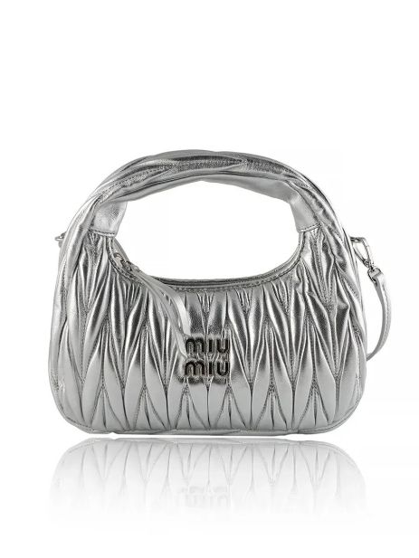 Женская сумка багет Miu miu 2178 серая серебряная Женская сумка багет Miu miu 2178 серая серебряная