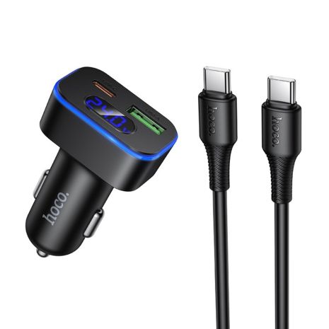 Автомобильное зарядное устройство Hoco Z63B USB/ Type-C PD QC 48W c дисплеем black + кабель Type-C to Type-C Автомобильное зарядное устройство Hoco Z63B USB/ Type-C PD QC 48W c дисплеем black + кабель Type-C to Type-C