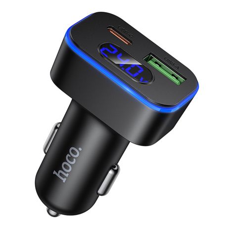 Автомобильное зарядное устройство Hoco Z63B USB/ Type-C PD QC 48W c дисплеем black
