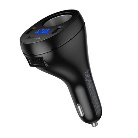 Автомобільний зарядний пристрій Hoco Z61 USB/2 Type-C з роз'ємом прикурювача та дисплеєм black