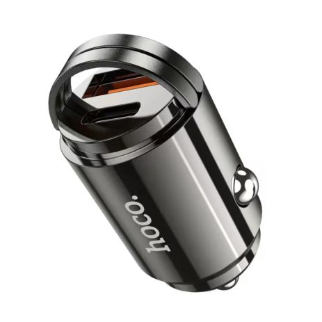 Автомобільний зарядний пристрій Hoco DZ7 mini USB/ Type-C PD QC light metal gray