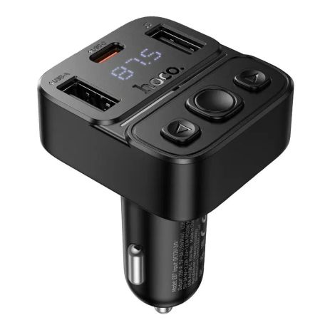 Автомобільний зарядний пристрій Hoco E87 USB/Type-C 35W c дисплеєм та FM-модулятором black