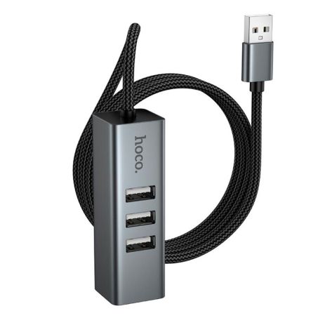 Адаптер переходник Hoco HB1D 4в1 USB to 3 USB/ RJ45 metal gray Адаптер переходник Hoco HB1D 4в1 USB to 3 USB/ RJ45 metal gray