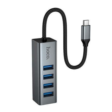 Адаптер перехідник Hoco HB1C 4в1 Type-C to 4 USB 3.0 (F) metal gray Адаптер перехідник Hoco HB1C 4в1 Type-C to 4 USB 3.0 (F) metal gray