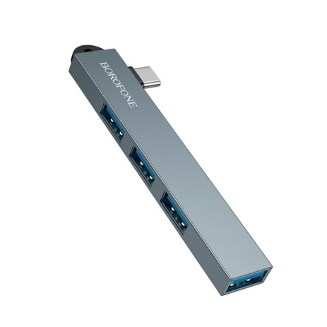 Адаптер перехідник Borofone FH1A 4в1 Type-C to 3 USB 2.0/3.0 metal gray Адаптер перехідник Borofone FH1A 4в1 Type-C to 3 USB 2.0/3.0 metal gray