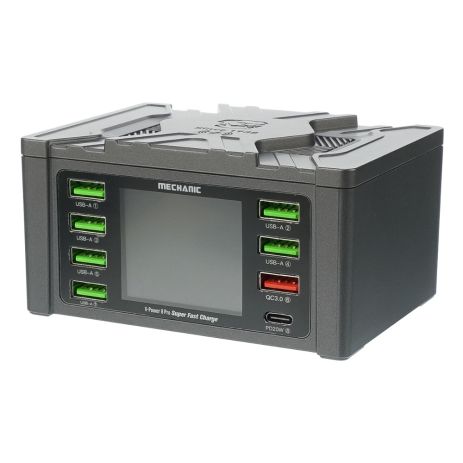 Зарядна станція з індикацією параметрів заряджання Mechanic V-Power 8 Pro 110W (6 USB 2.4А/1 USB QC 3A/1 Type C - PD 20W/ Wireless fast charging 15W)