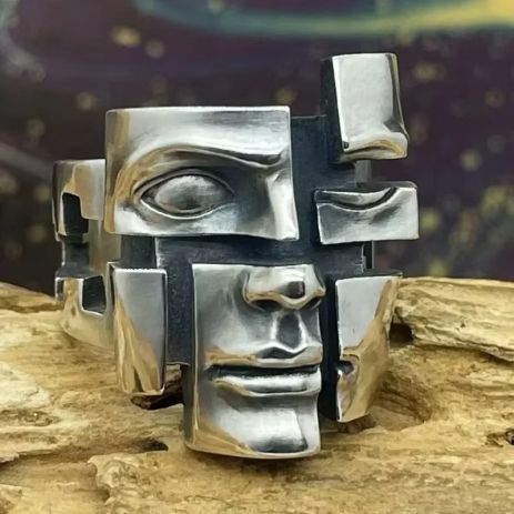 Кільце з обличчям людини абстрактна каблучка вінтажна скульптура обличчя лице