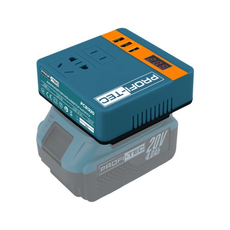 Аккумуляторный инвертор напряжения PROFI-TEC PCB1220 UltraCore (преобразователь 20 В = 220 В, ном. 100 Вт/макс. 120 Вт, 3×USB, розетка) без АКБ и ЗУ, коробка Аккумуляторный инвертор напряжения PROFI-TEC PCB1220 UltraCore (преобразователь 20 В = 220 В, ном. 100 Вт/макс. 120 Вт, 3×USB, розетка) без АКБ и ЗУ, коробка