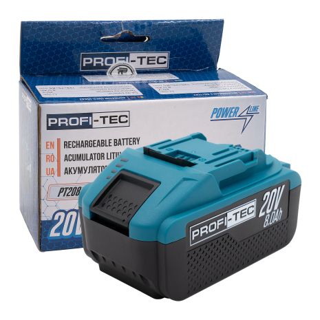 Акумуляторна батарея PROFI-TEC PT2080EP POWERLine (20 В / 8.0 Аг, високострумова, з індикатором)