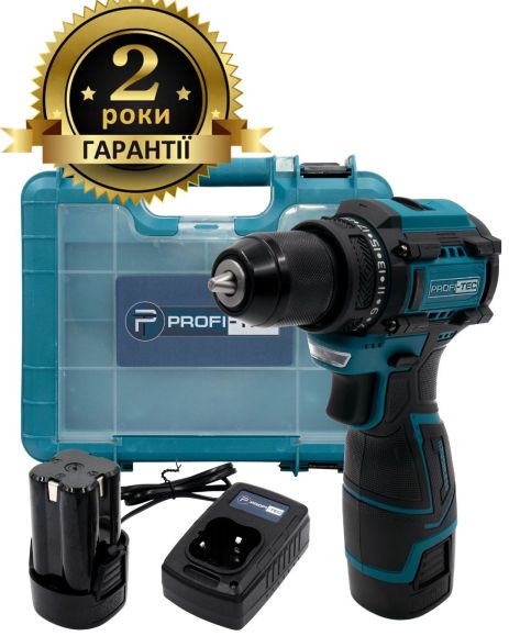 Акумуляторний шуруповерт PROFI-TEC PCD35168BL (2× високотокові батареї PT1620 (2.0 Аг), зарядний пристрій)