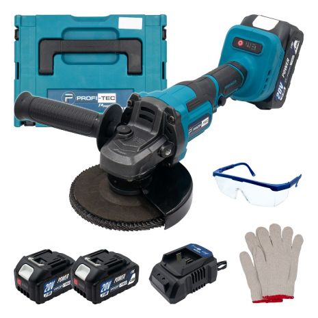 Аккумуляторная углошлифовальная машина (болгарка) PROFI-TEC PGA202BL POWERLine (2×PT2040MP (4.0 Ач), зарядное устройство)