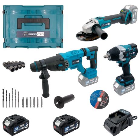 Аккумуляторный набор инструментов PROFI-TEC Combo Set 3/5 POWERLine (PBH201BL, DTW800BL, DGA20BL) (2×PT2050MP (4.0 Ач), зарядное устройство) Аккумуляторный набор инструментов PROFI-TEC Combo Set 3/5 POWERLine (PBH201BL, DTW800BL, DGA20BL) (2×PT2050MP (4.0 Ач), зарядное устройство)