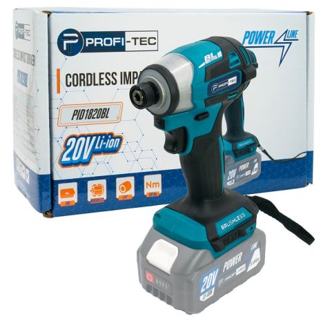 Аккумуляторный импульсный винтоверт PROFI-TEC PID1820BL POWERLine (180 Нм. набор бит, 2×PT2020MP (2.0 Ач), зарядное устройство)