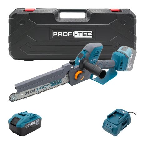 Аккумуляторная цепная пила PROFI-TEC PCS0920 UltraCore (20 В, бесщеточный двигатель, шина 25 см, 9.6 м/с) 1×PT2040EP (4.0 Ач), ЗУ BC20V, кейс Аккумуляторная цепная пила PROFI-TEC PCS0920 UltraCore (20 В, бесщеточный двигатель, шина 25 см, 9.6 м/с) 1×PT2040EP (4.0 Ач), ЗУ BC20V, кейс