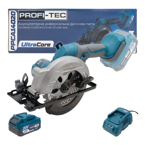 Аккумуляторная универсальная дисковая пила ROFI-TEC PPCA14020 UltraCore (20 В, бесщеточный двигатель, диск 140 мм, пропил 52 мм, 6600 об/мин) 1×PT2040VX (4.0 Ач), зарядное устройство