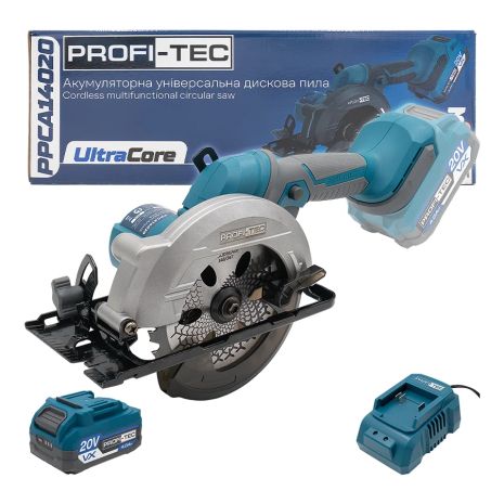 Аккумуляторная универсальная дисковая пила ROFI-TEC PPCA14020 UltraCore (20 В, бесщеточный двигатель, диск 140 мм, пропил 52 мм, 6600 об/мин) 1×PT2040VX (4.0 Ач), зарядное устройство Аккумуляторная универсальная дисковая пила ROFI-TEC PPCA14020 UltraCore (20 В, бесщеточный двигатель, диск 140 мм, пропил 52 мм, 6600 об/мин) 1×PT2040VX (4.0 Ач), зарядное устройство