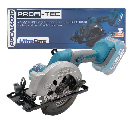 Аккумуляторная универсальная дисковая пила ROFI-TEC PPCA14020 UltraCore (20 В, бесщеточный двигатель, диск 140 мм, пропил 52 мм, 6600 об/мин) без АКБ и ЗУ, коробка Аккумуляторная универсальная дисковая пила ROFI-TEC PPCA14020 UltraCore (20 В, бесщеточный двигатель, диск 140 мм, пропил 52 мм, 6600 об/мин) без АКБ и ЗУ, коробка