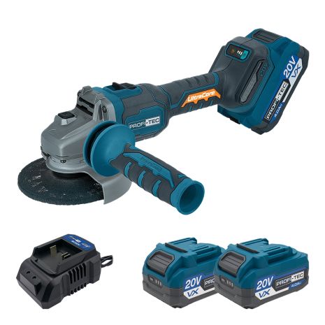 Акумуляторна кутошліфувальна машина (болгарка) PROFI-TEC PPGA203 UltraCore (2×PT2040VX (4.0 Аг), зарядний пристрій) Акумуляторна кутошліфувальна машина (болгарка) PROFI-TEC PPGA203 UltraCore (2×PT2040VX (4.0 Аг), зарядний пристрій)