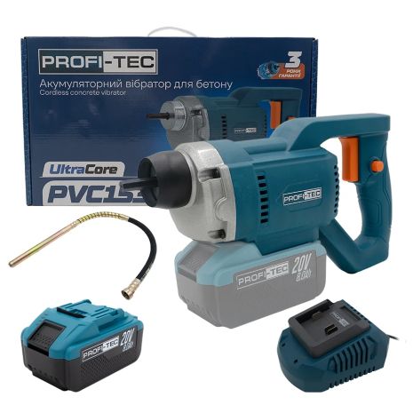 Аккумуляторный вибратор для бетона PROFI-TEC PCV1535 (1×PT2080EP (8.0 Ач), зарядное устройство)