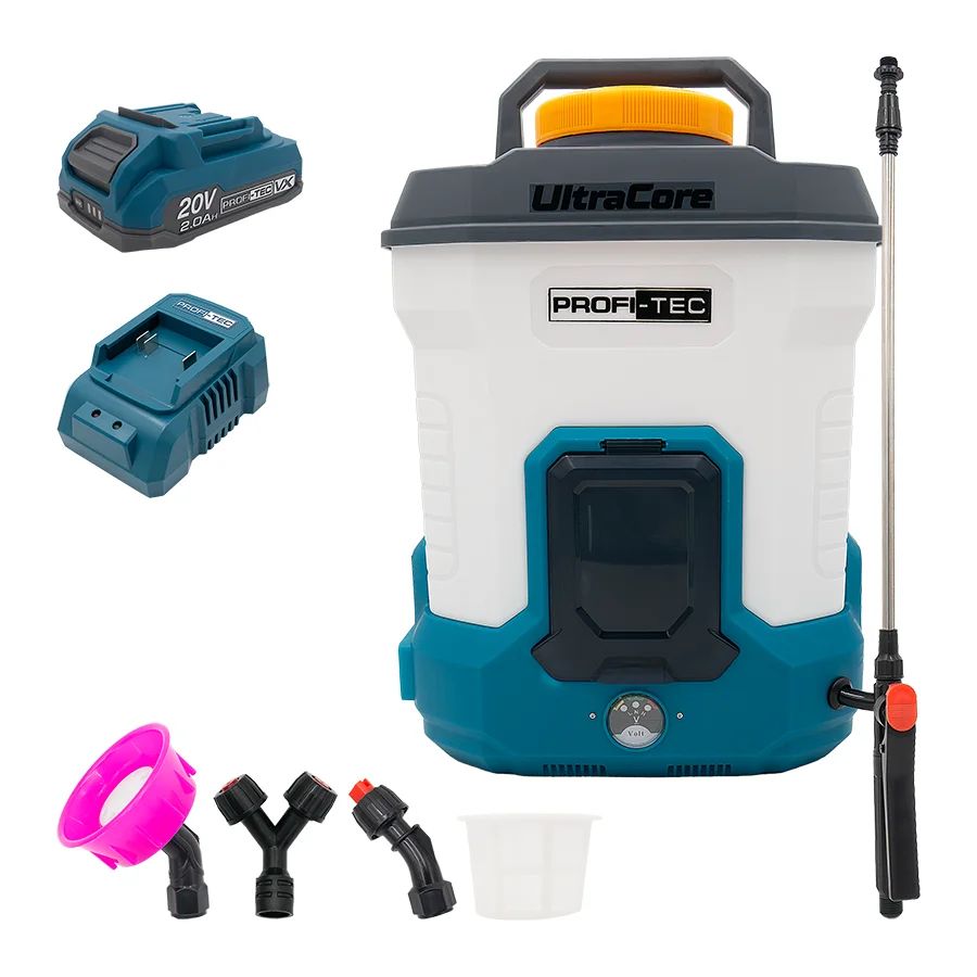 Акумуляторний обприскувач PROFI-TEC PS-10L/20V (20 В, бак 10 л, тиск 4.0 бар, 2.9 л/хв) 1×PT2020VX (2.0 Aг), ЗП BC10, насадки, коробка Акумуляторний обприскувач PROFI-TEC PS-10L/20V (20 В, бак 10 л, тиск 4.0 бар, 2.9 л/хв) 1×PT2020VX (2.0 Aг), ЗП BC10, насадки, коробка