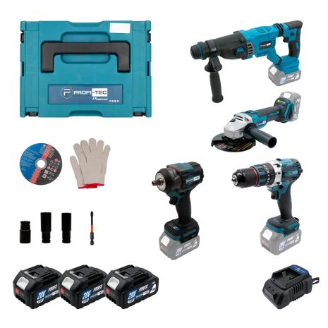 Акумуляторний набір інструментів PROFI-TEC Combo Set 4/5 POWERLine (DHP485BL, PBH201, DGA20BL, PTW502) (3×PT2040MP (4.0 Аг), зарядний пристрій) Акумуляторний набір інструментів PROFI-TEC Combo Set 4/5 POWERLine (DHP485BL, PBH201, DGA20BL, PTW502) (3×PT2040MP (4.0 Аг), зарядний пристрій)