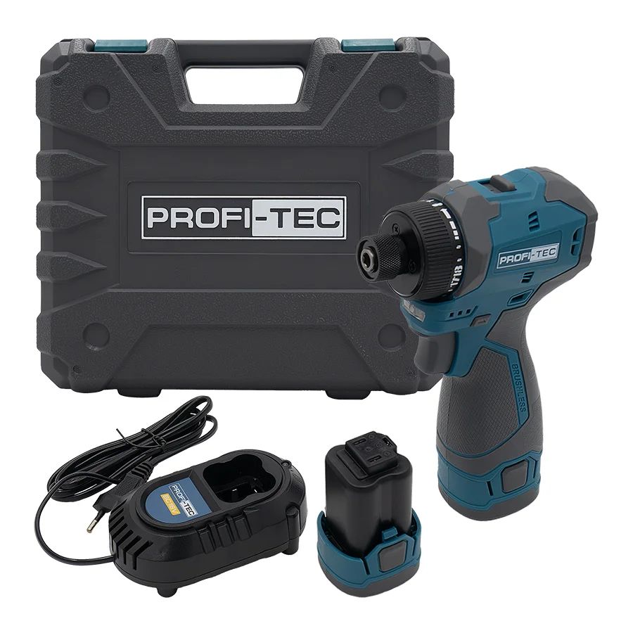 Акумуляторний шуруповерт PROFI-TEC PPCD5516Q Professional (16 В, безщітковий двигун, 55 Нм, хвостовик під біти 1/4″) 2×PPT1620 (2.0 Аг), ЗП BC16V, кейс Акумуляторний шуруповерт PROFI-TEC PPCD5516Q Professional (16 В, безщітковий двигун, 55 Нм, хвостовик під біти 1/4″) 2×PPT1620 (2.0 Аг), ЗП BC16V, кейс