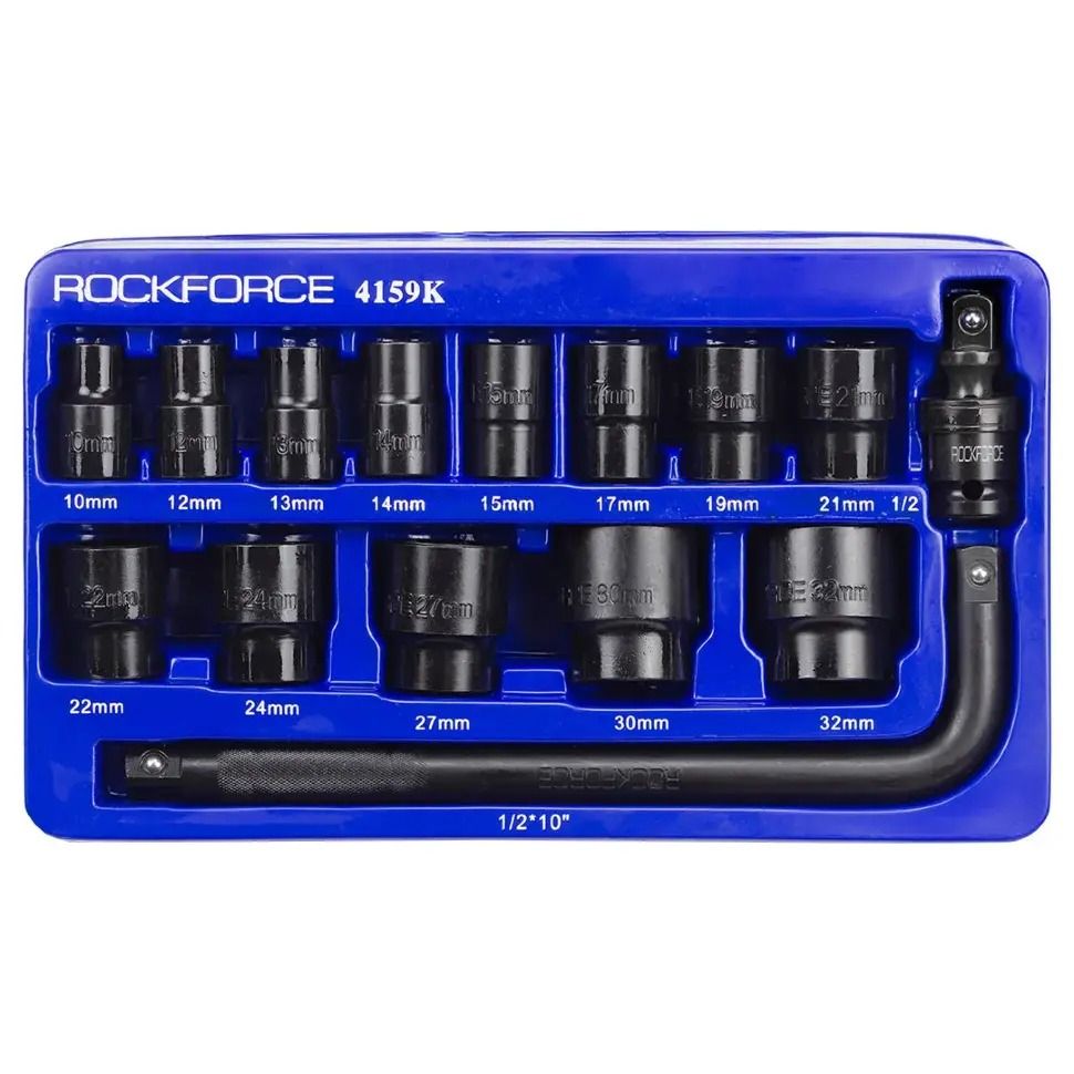 Набір ударних головок 15 предметів, 1/2", 6-гр. RockForce RF-4159K Набір ударних головок 15 предметів, 1/2", 6-гр. RockForce RF-4159K