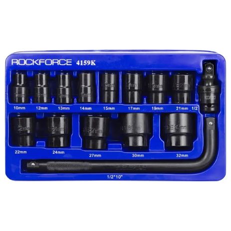 Набір ударних головок 15 предметів, 1/2", 6-гр. RockForce RF-4159K Набір ударних головок 15 предметів, 1/2", 6-гр. RockForce RF-4159K