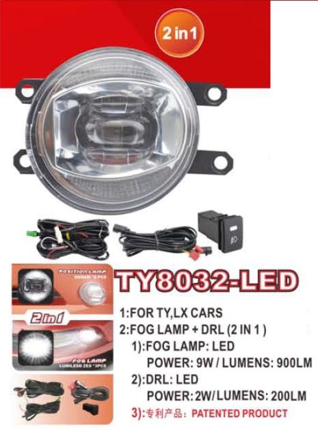 Фари дод. модель Toyota Cars/TY-8032L/LED-12V9W900Lm+DRL-12V2W200Lm/FOG+DRL/eл.проводка Фари дод. модель Toyota Cars/TY-8032L/LED-12V9W900Lm+DRL-12V2W200Lm/FOG+DRL/eл.проводка