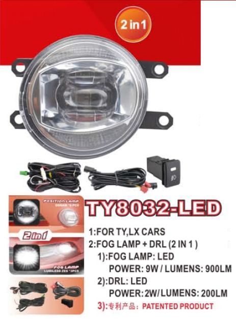 Фари дод. модель Toyota Cars/TY-8032L/LED-12V9W900Lm+DRL-12V2W200Lm/FOG+DRL/eл.проводка