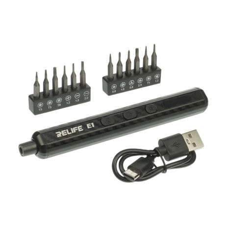 Аккумуляторная отвёртка Relife E1 Carbon c LED подсветкой и регулировкой крутящего момента (12 бит, USB-Type-C) Аккумуляторная отвёртка Relife E1 Carbon c LED подсветкой и регулировкой крутящего момента (12 бит, USB-Type-C)