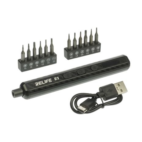 Акумуляторна викрутка Relife E1 Carbon c LED підсвічуванням та регулюванням крутного моменту (12 біт, USB-Type-C) Акумуляторна викрутка Relife E1 Carbon c LED підсвічуванням та регулюванням крутного моменту (12 біт, USB-Type-C)