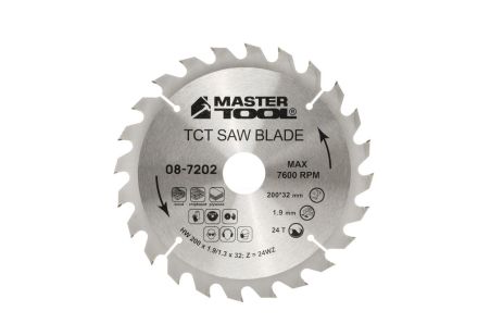 Пиляльний круг по дереву MASTERTOOL 08-7202 (200х32х24T) з карбідними зубцями та перехідниками 32-30/32-25.4