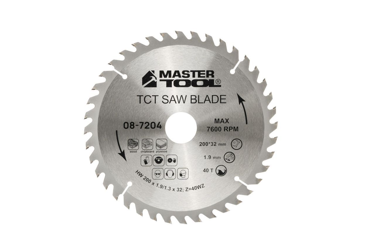 Пильный диск по дереву MASTERTOOL 08-7204 с победитовыми напайками 200х32х40T, кольца 32-30/32-25.4 Пильный диск по дереву MASTERTOOL 08-7204 с победитовыми напайками 200х32х40T, кольца 32-30/32-25.4