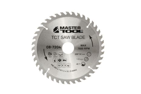 Пиляльний диск по дереву з твердосплавними напайками MASTERTOOL 08-7204, 200х32 мм, 40T (з перехідниками)