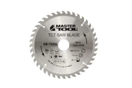 Пиляльний диск по дереву з твердосплавними напайками MASTERTOOL 08-7204, 200х32 мм, 40T (з перехідниками)
