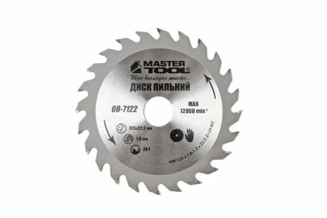 Диск пильний для дерева з твердосплавними напайками 125×22.2×24T MASTERTOOL 08-7122