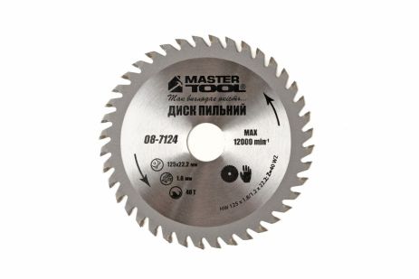 Пиляльний диск по дереву з твердосплавними зубами 125х22.2х40T MASTERTOOL 08-7124